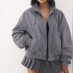 Vintage American Rag Cie Men's Grey Jacket Mens Medium Full Zip Hooded Pockets E